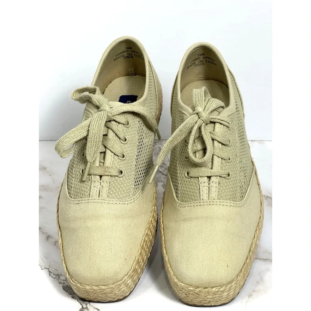 Easy Spirit Beige Linen Anti Gravity Women's  7.5 Lace Up Everyday Wear Shoes